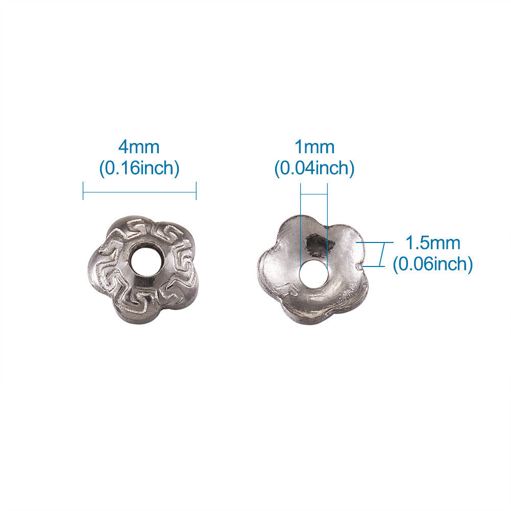 500x 304 Stainless Steel 5-Petal Flower Stainless Steel Color Bead Caps 4×1.5mm