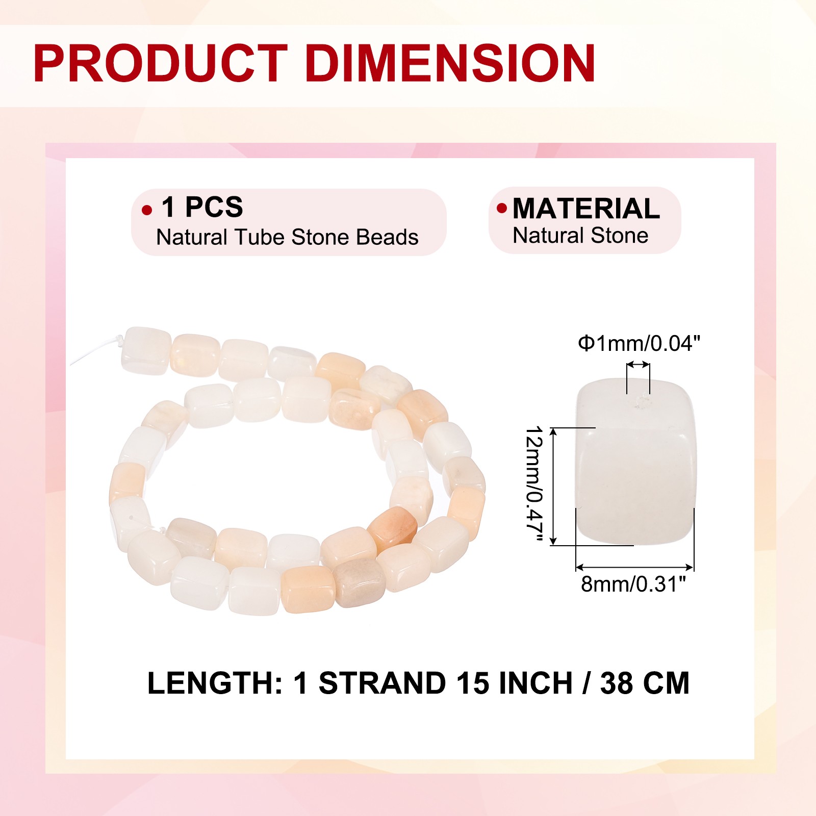 Natural Stone Gemstone Beads 15″ 12x8mm Cuboid Spacer Bead, Apricot