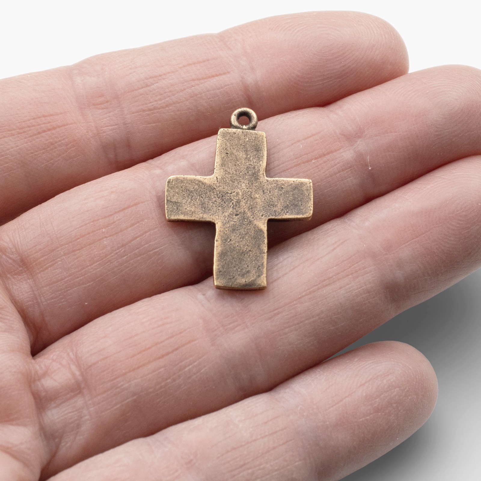 Hammered Cross Charms Antique Copper 2-Pack, Premium Artisan Textured USA Made