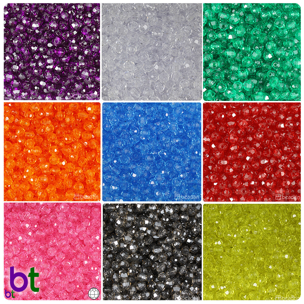 BeadTin Transparent 6mm Faceted Round Craft Beads (600pcs) – Color choice