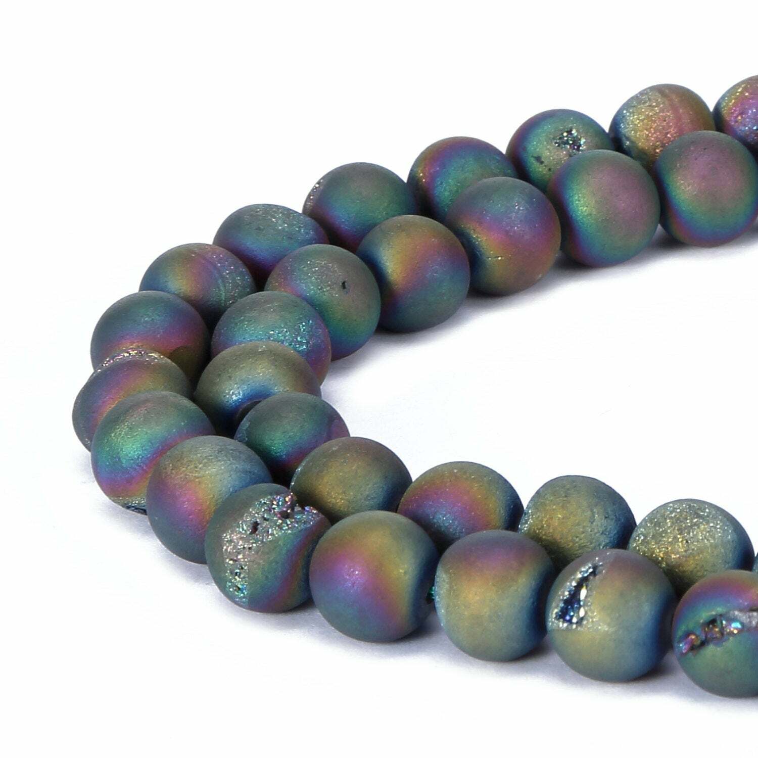 Rainbow Druzy Agate Matte Round Beads 6mm 8mm 10mm 15.5″ Strand