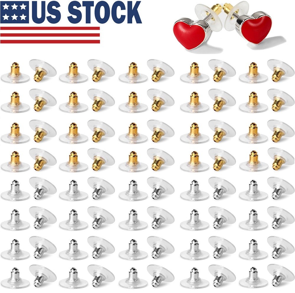 100Pcs Earring Backs Bullet Clutch Lifters for Droopy Ears Studs Silver Gold USA
