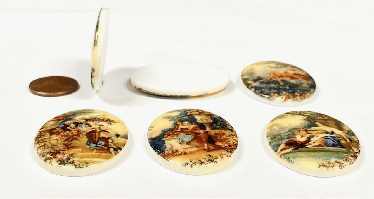6 Vintage Victorian Lovers Romantic Courting Scenes 40x30mm. Acrylic Cameos 145