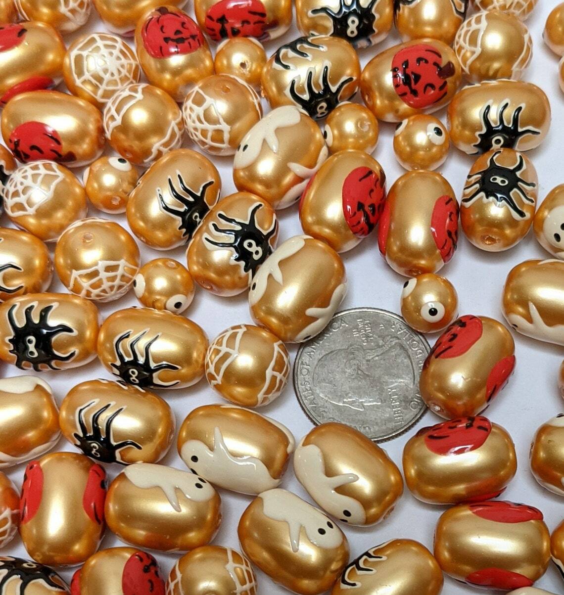 Halloween Beads Glass Beads for Jewelry Making Spider Web Ghost Pumpkin 20 pcs