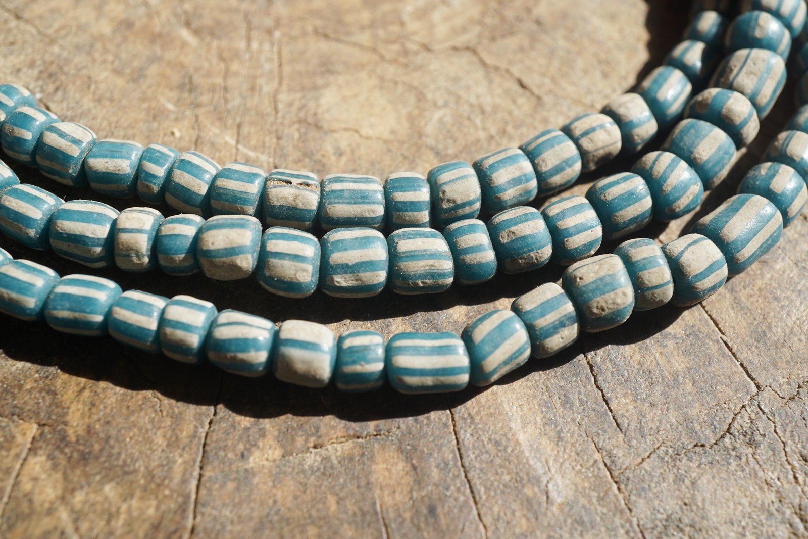 Artisan Made Java Glass Beads: Teal with White Stripes (5-6mm), 2897A378