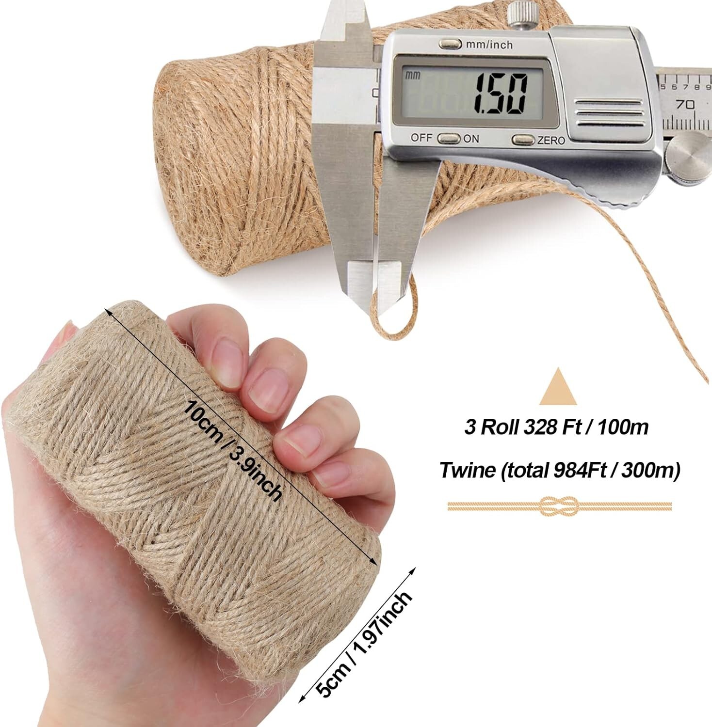 328 or 984 Ft Natural Jute Twine, Twine String, 3ply Thin Ribbon Hemp Twine