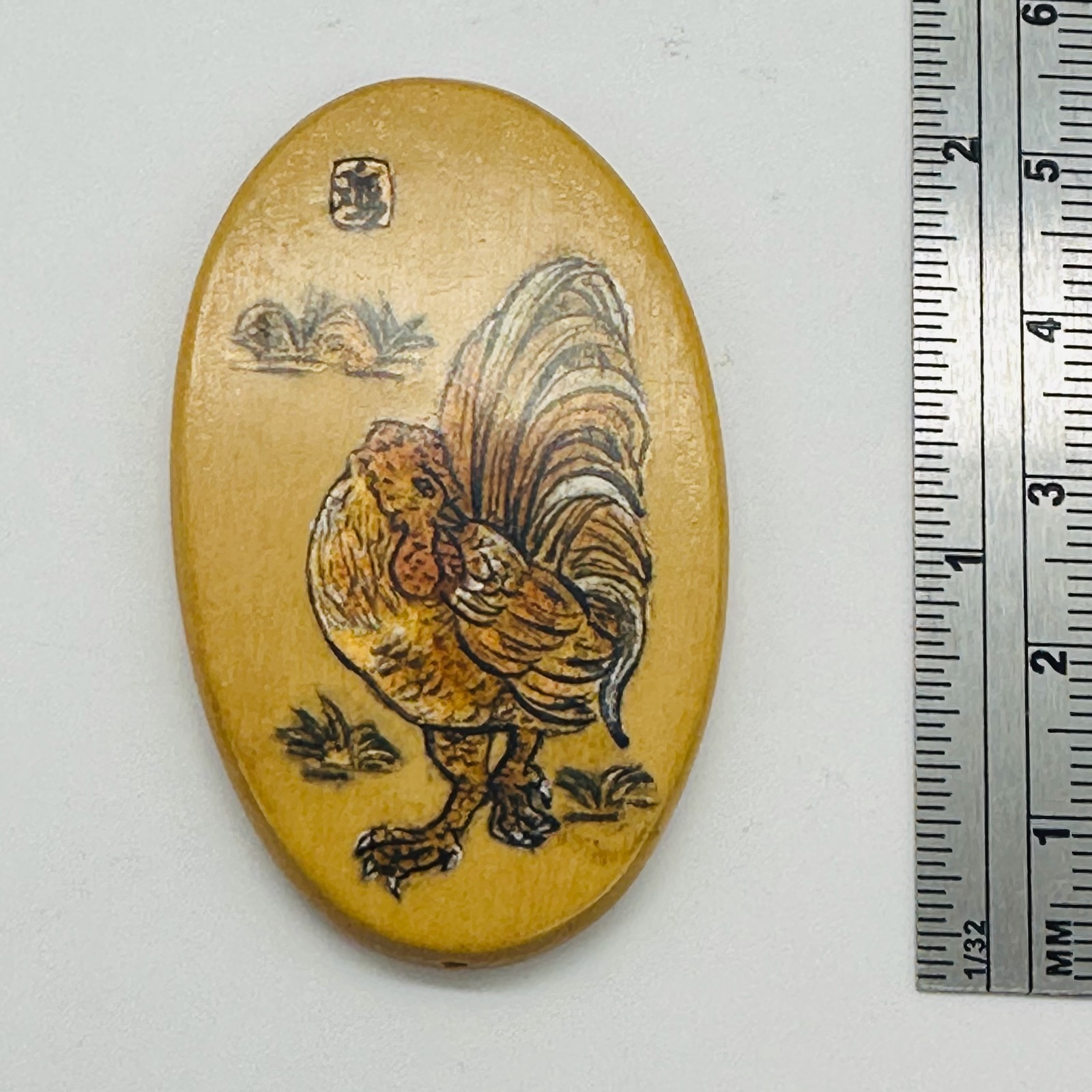 Chinese Year of the Rooster Pendant Bead | 1 Pendant Bead | 2″ Long | Tan, Brown