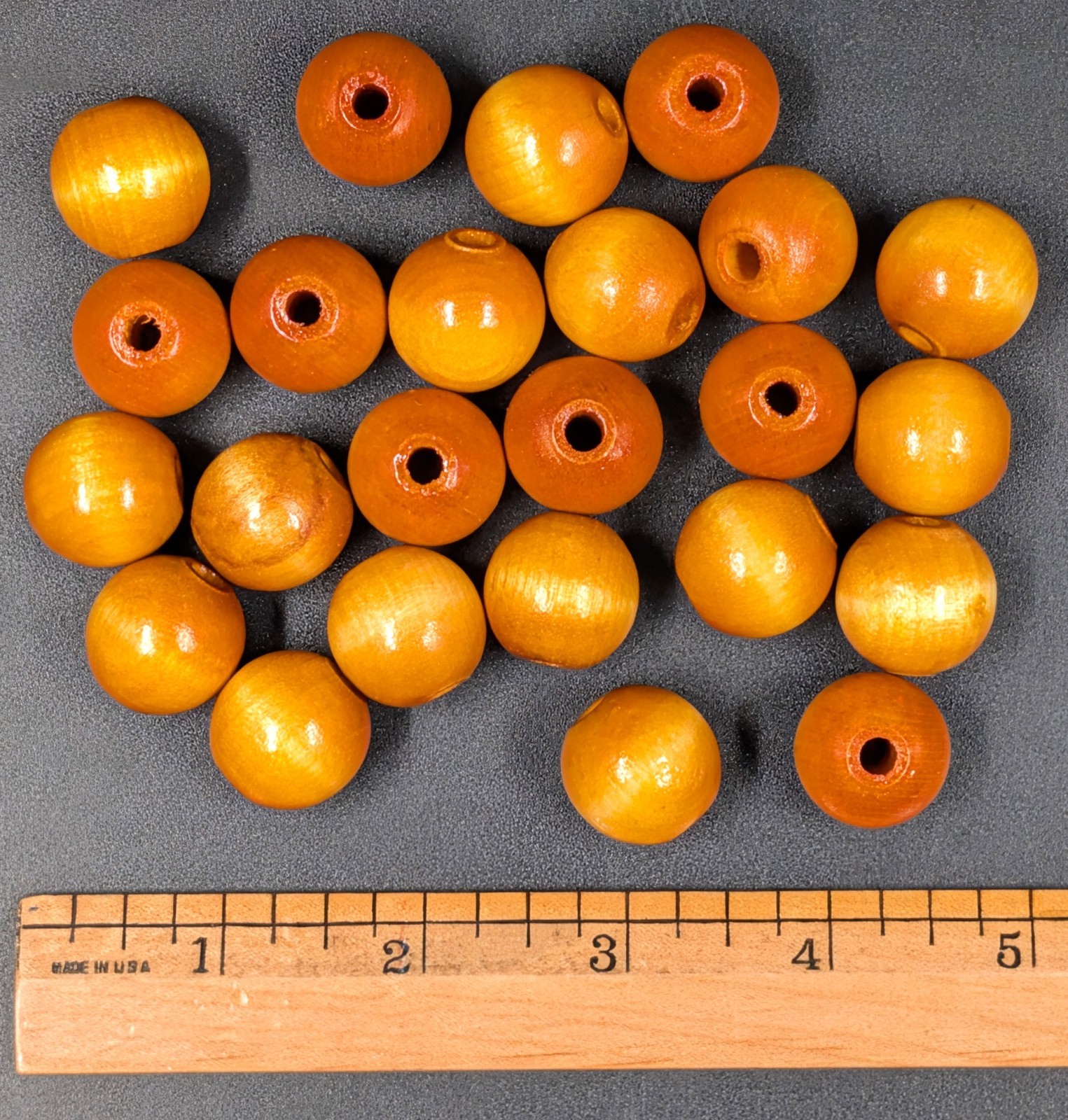 NOS! Pack of 24 Large ¾” 19mm Wood Beads, Glossy Finish 4.5mm Hole for Stringing