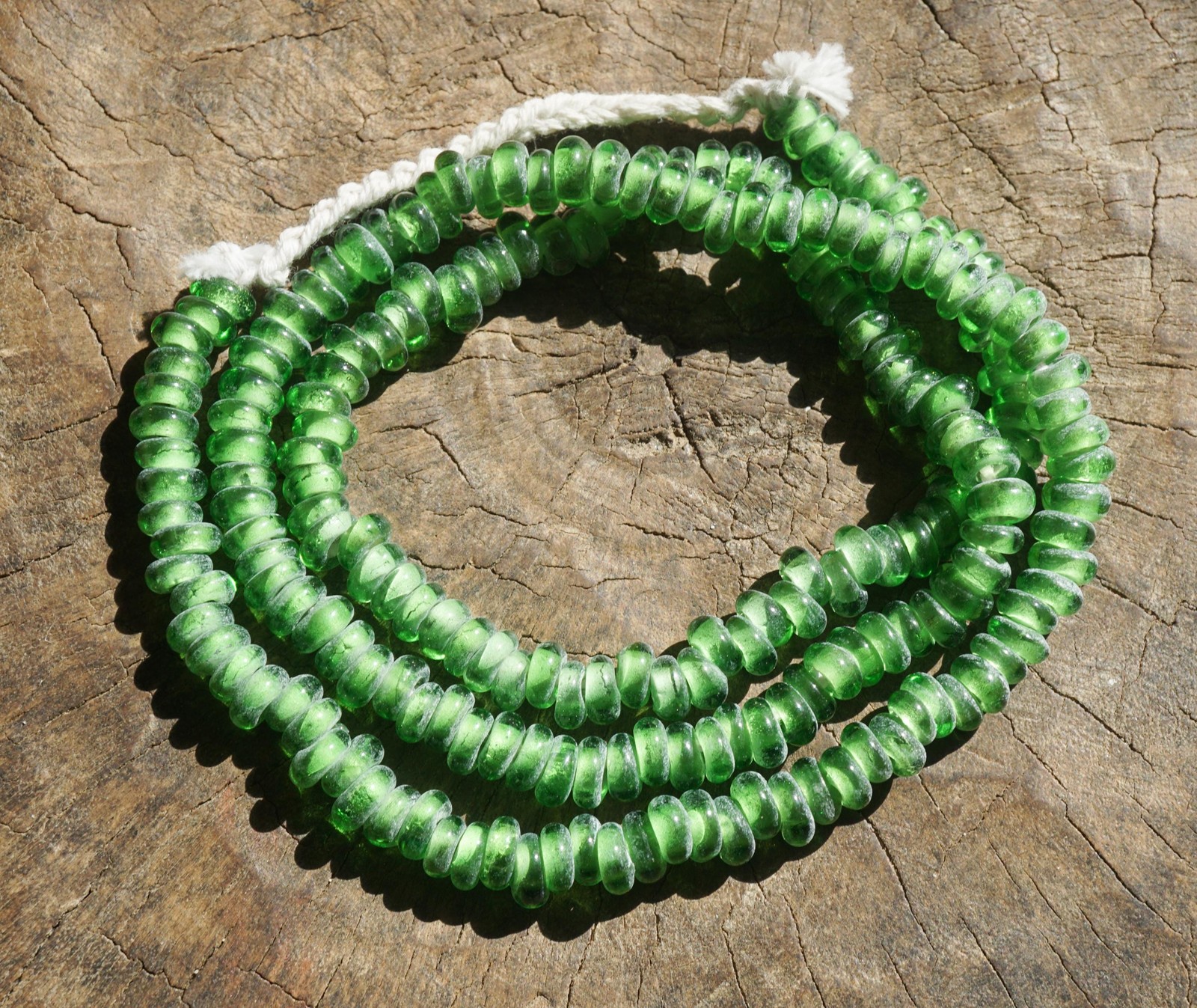 Artisan Made Green Java Glass Donut Beads (7mm) – Organic Parrot Green Strand