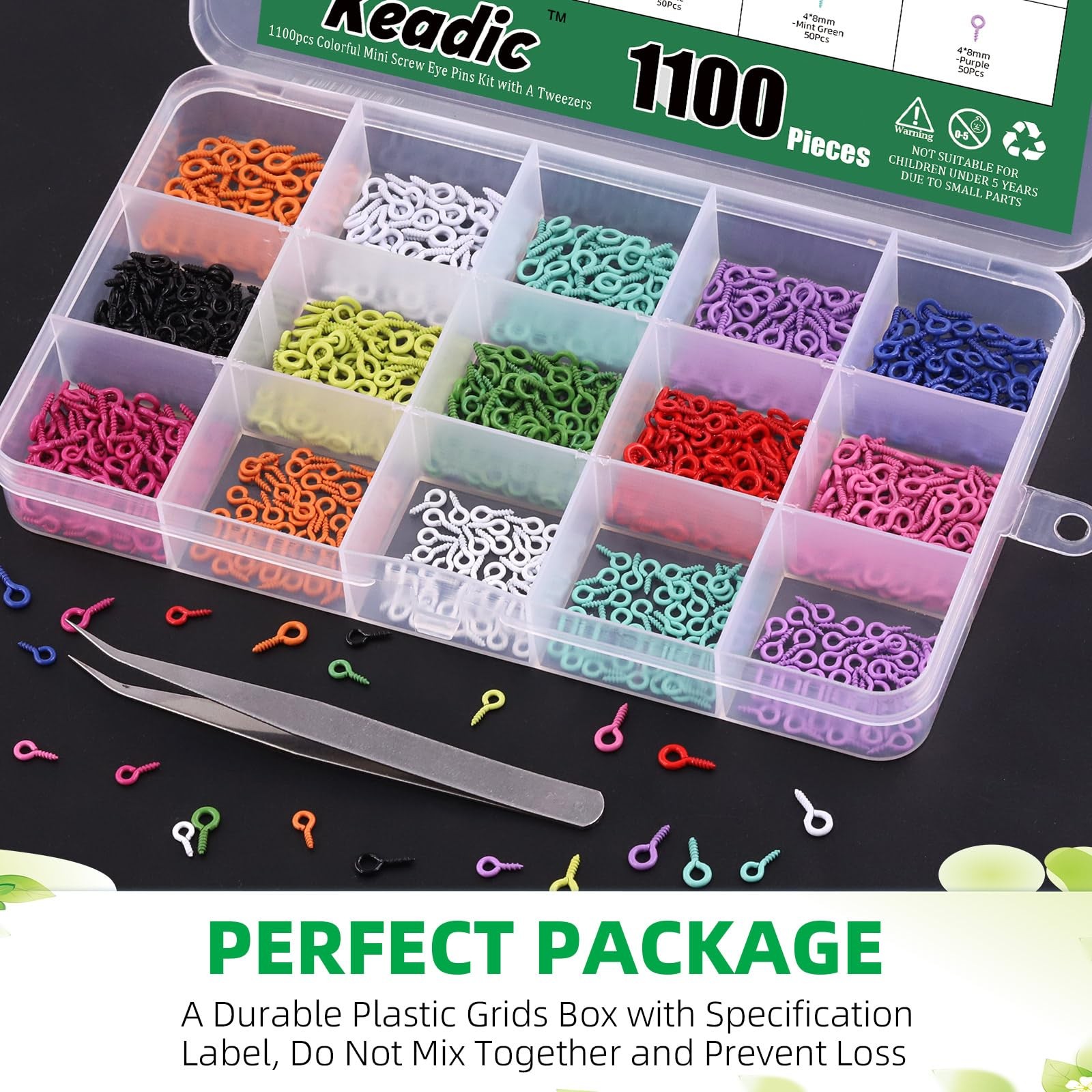 1100Pcs Colorful Screw Eye Pins for Jewelry Making, 11 Color Mini Metal Eyele…