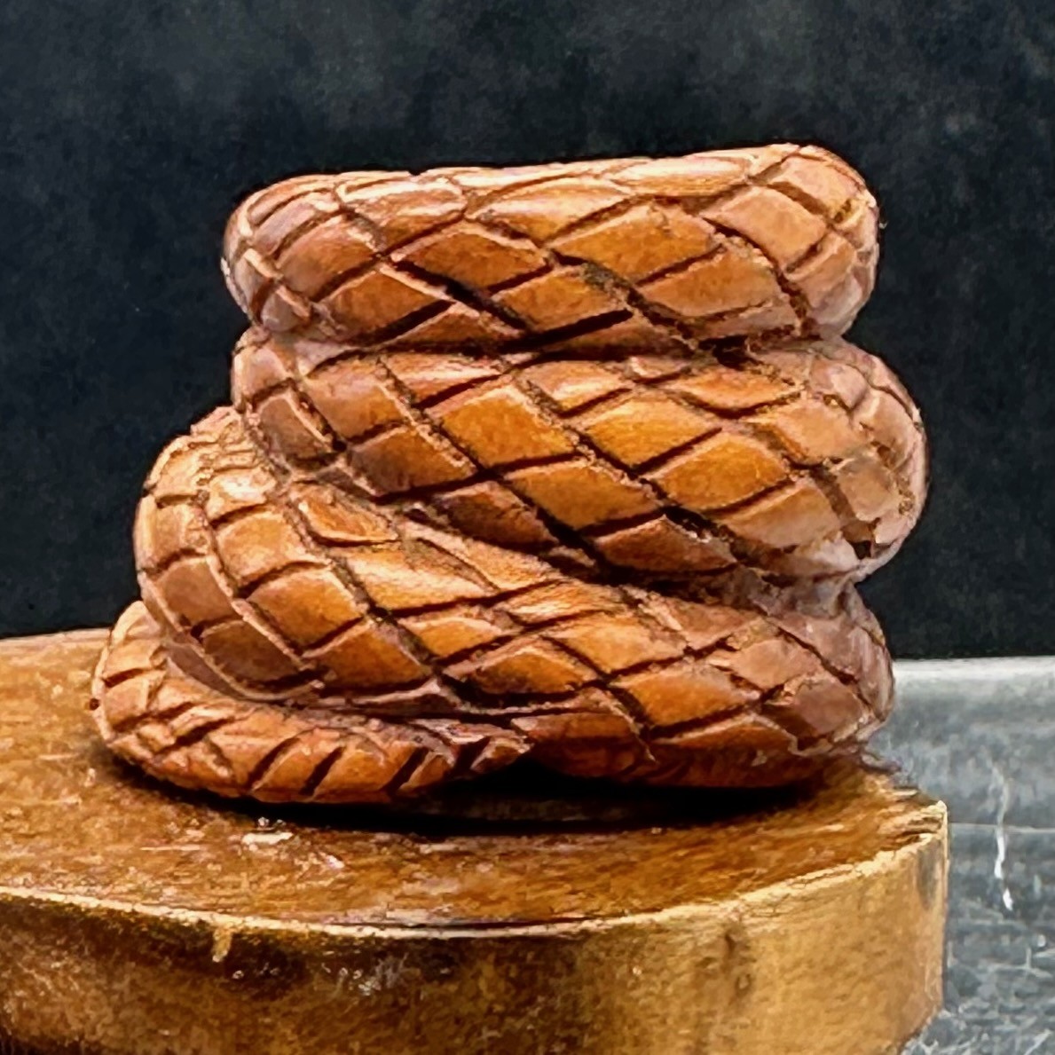 Year of the Snake 2025 Coiled Boxwood Bead | 1 Netsuke | | 17x22x23mm | Brown