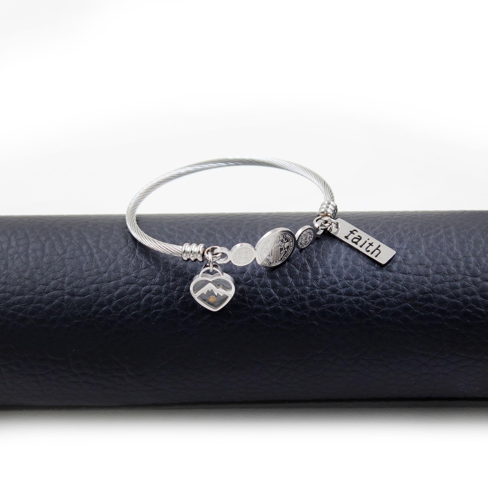 Platinum Plated Twisted Rope Saint Benedict Medal Bangle Bracelets for Wome – 01