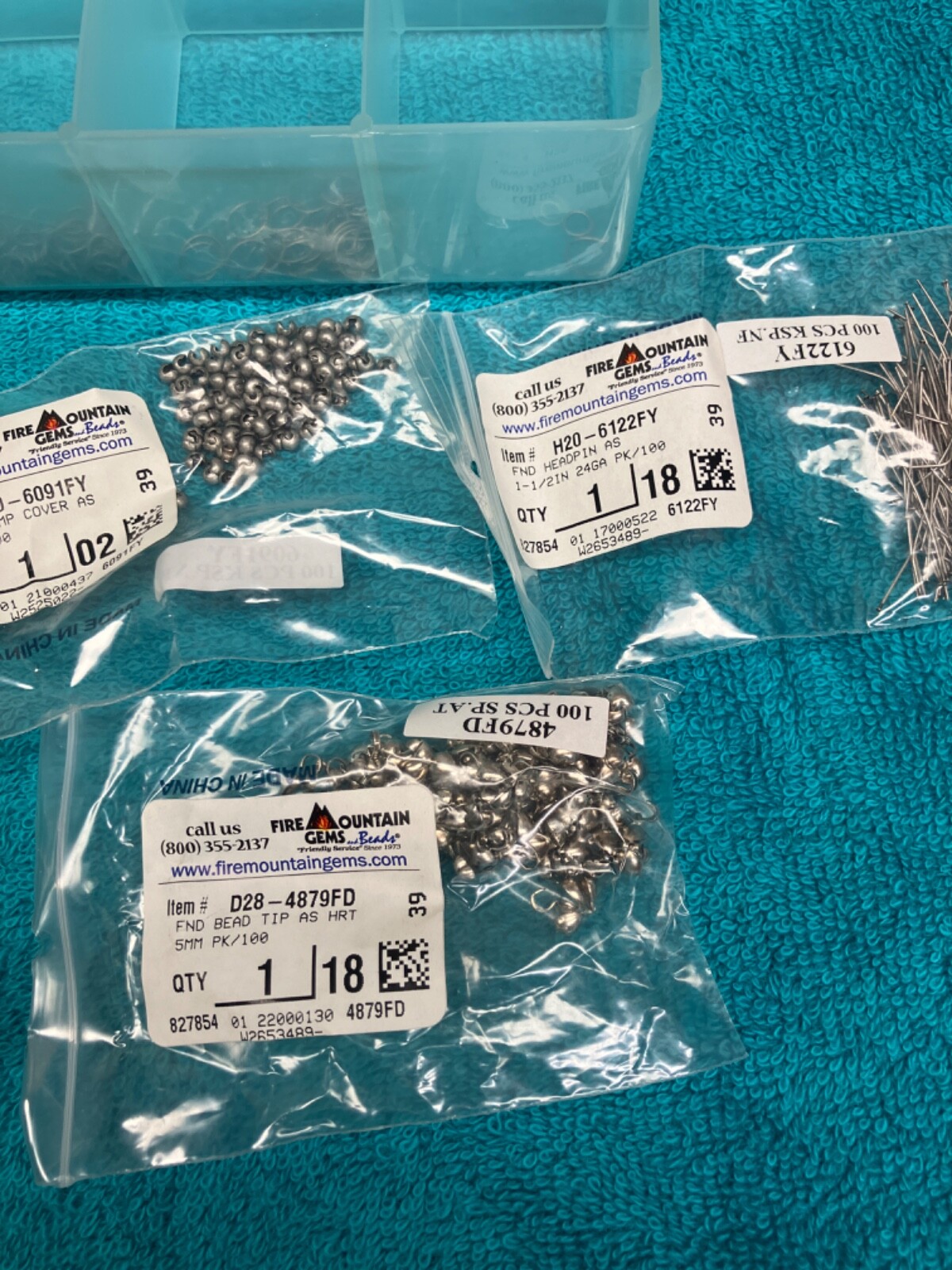 Fire mountain gems antique silver hardware odds and ends in case