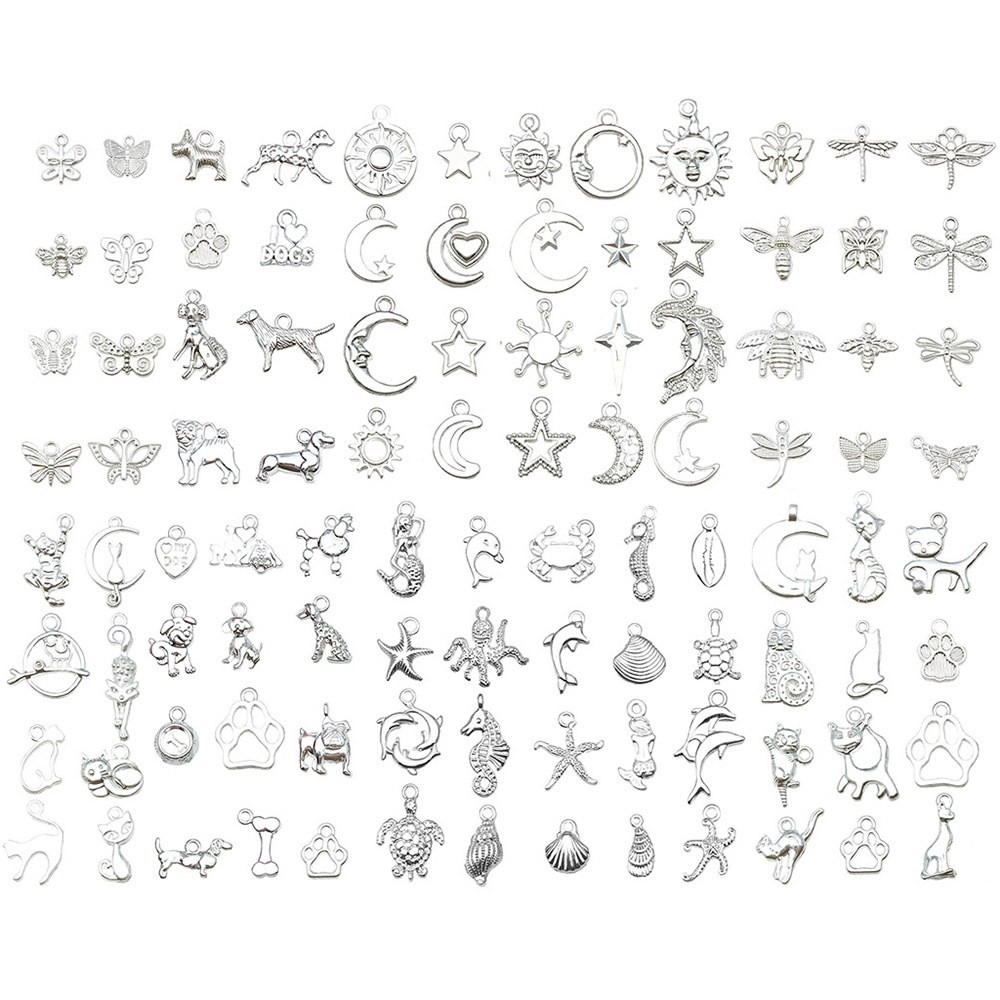 BULK 100Pcs Mixed Animal Moon Charms DIY Jewelry Making Pendant Bright Silver