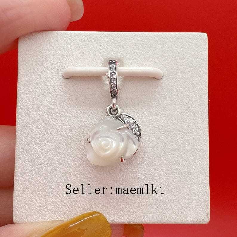 New 925 Sterling Silver White Rose in Bloom Double Charm For Bracelet 793200c01
