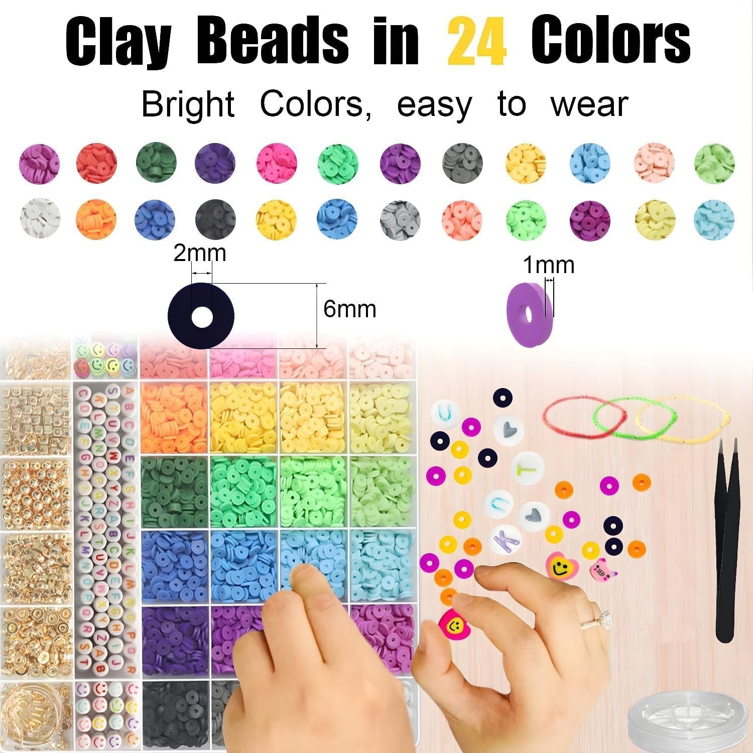 6000+PCS Clay Beads Kit, 24 Colors DIY Jewelry & Bracelet Making for Teen Girls