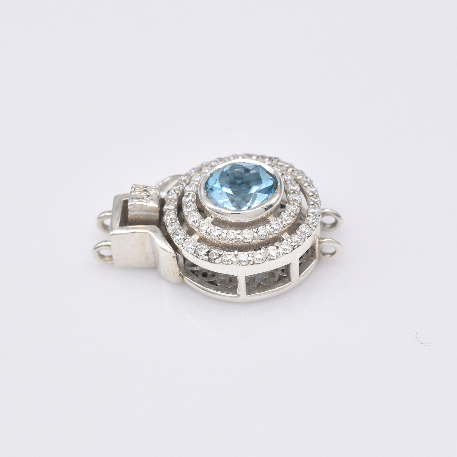 Clasp of Genuine BLUE TOPAZ /MOISSANITE/W17MM/L24.5MM/H9MM/2Sts/5.06Gram/$147.00
