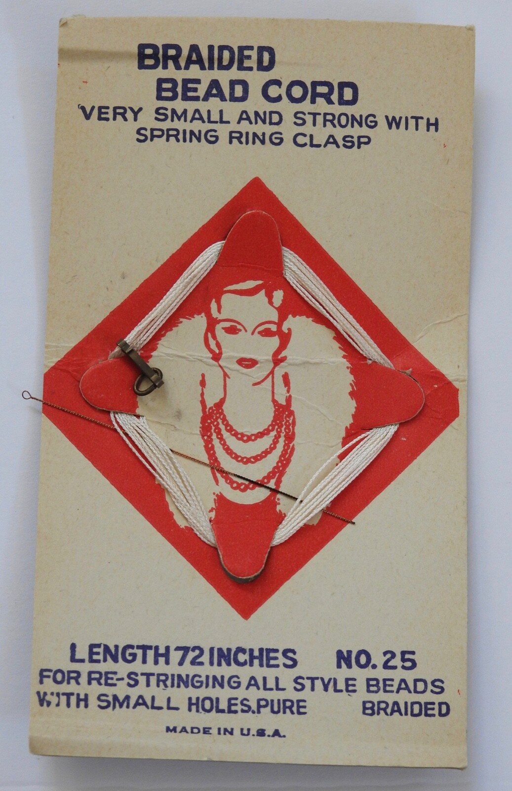 vintage BRAIDED BEAD CORD on original card with clasp jewelry restringing