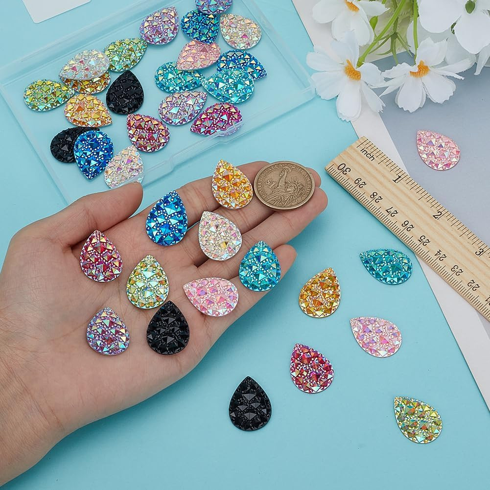 36 Pcs 9 Colors Teardrop Resin Flatback Cabochons 1X0.7Inch Colorful Teardrop Ge