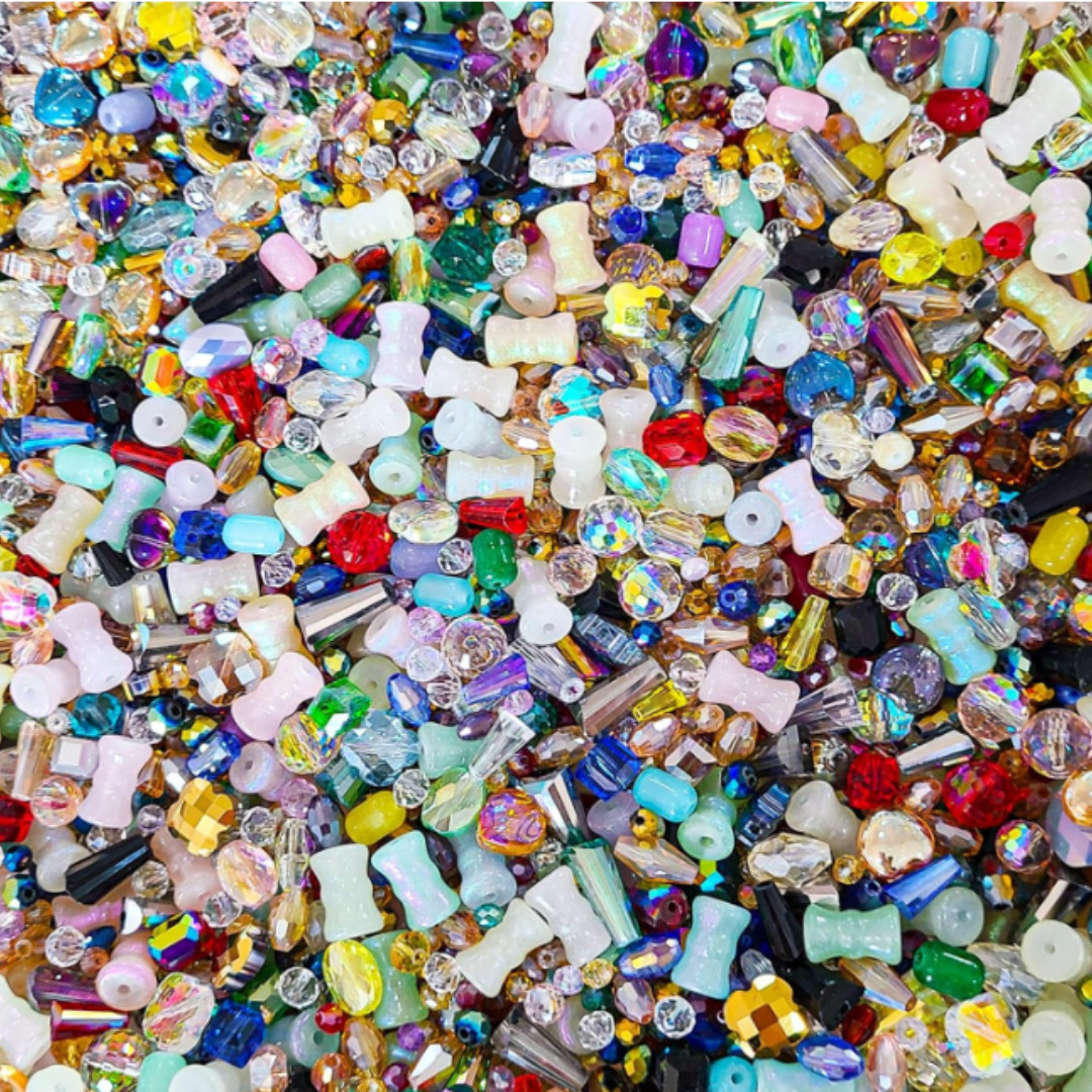 Half Pound Assorted Glass Beads 2-16mm Mixed Crystal Beads fr DIY Jewelry Making