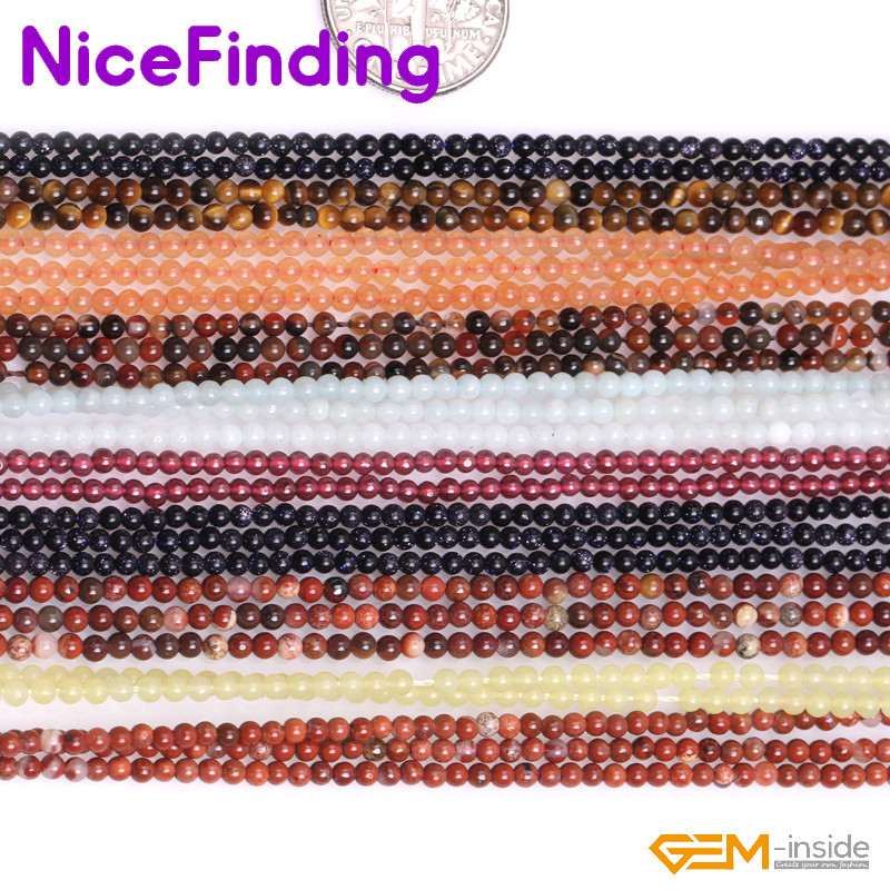 2mm Natural Round Small Tiny Spacer Loose Stone Beads Jewelry Making 15″DIY