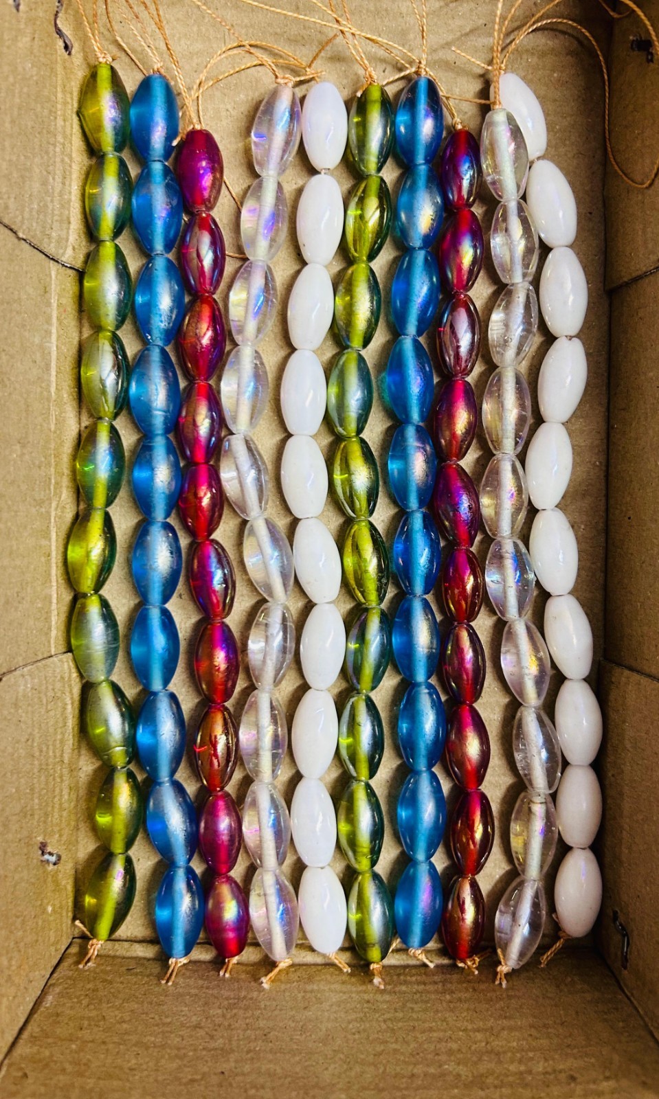 10 Strands Rainbow Finished 10x20mm Oval Glass Beads, Multi Color Beads