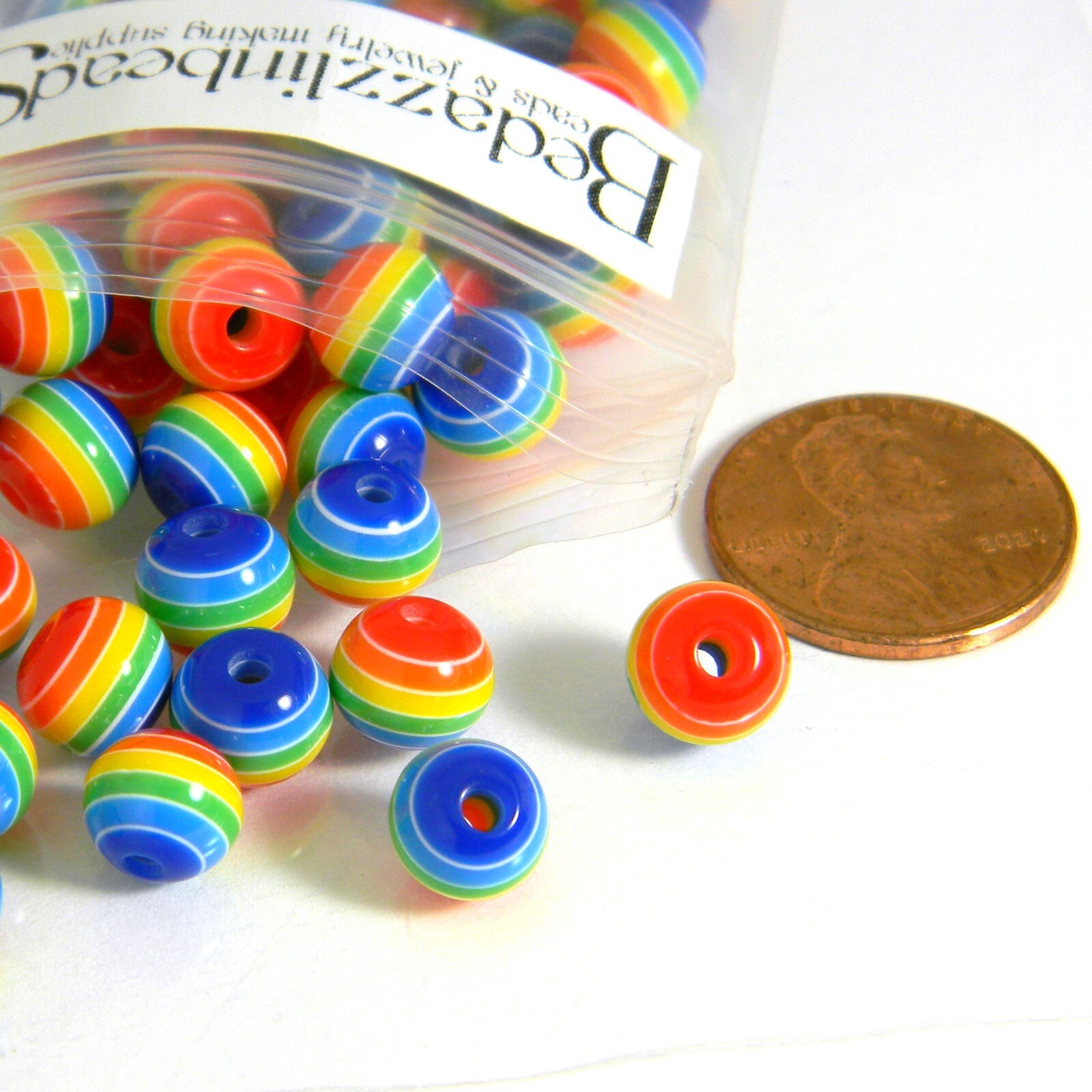 300 Rainbow Striped 8mm Round Plastic Acrylic Resin Jewelry Beads with Lines