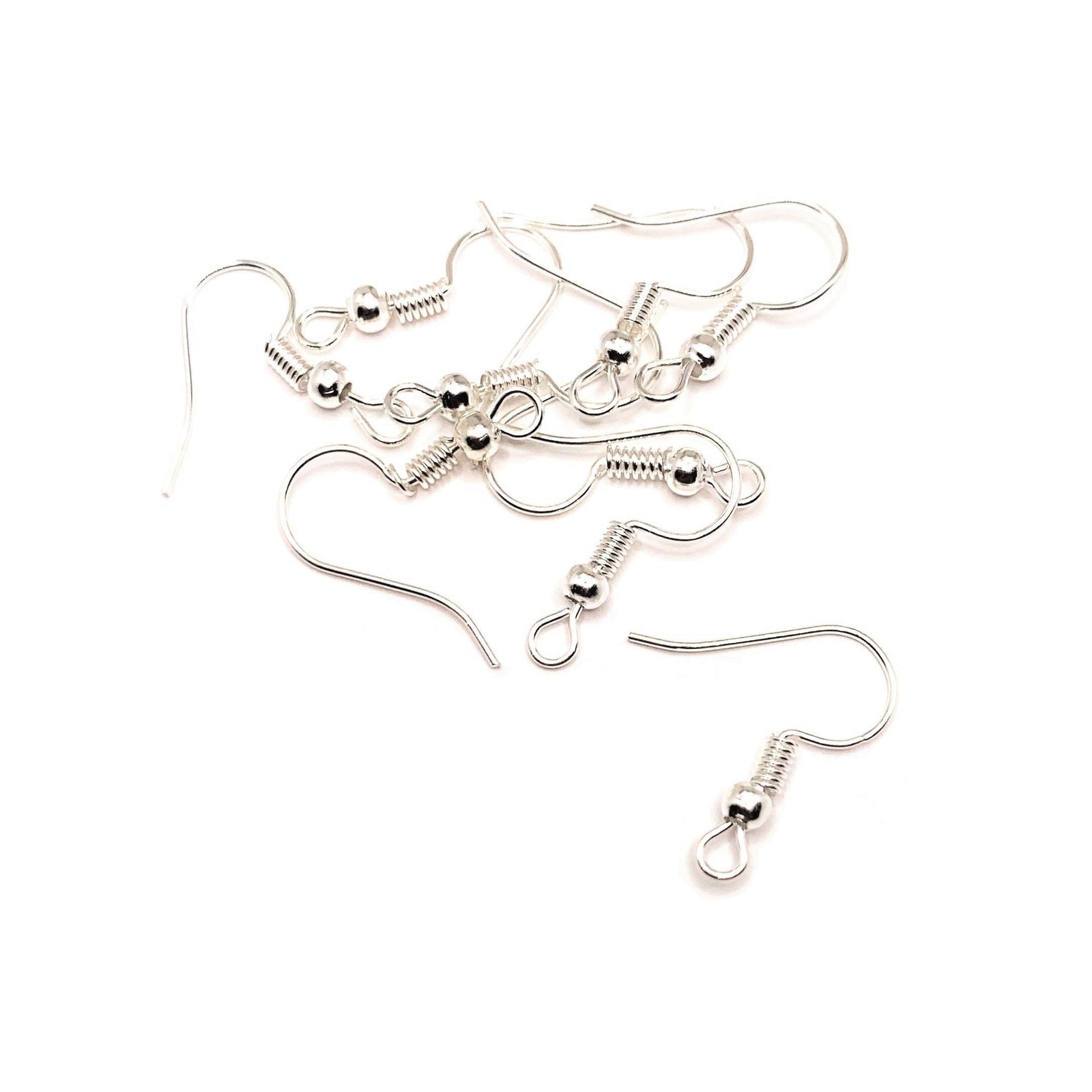 Bright Silver Plated Fish Hook Earring Wires with Spring and Ball, 20x18mm – US