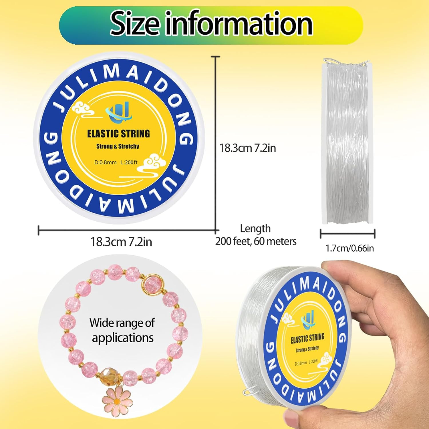 0.8mm Elastic Bracelet String Cord, Crystal Stretch Bead Cord for Bracelets Jewe