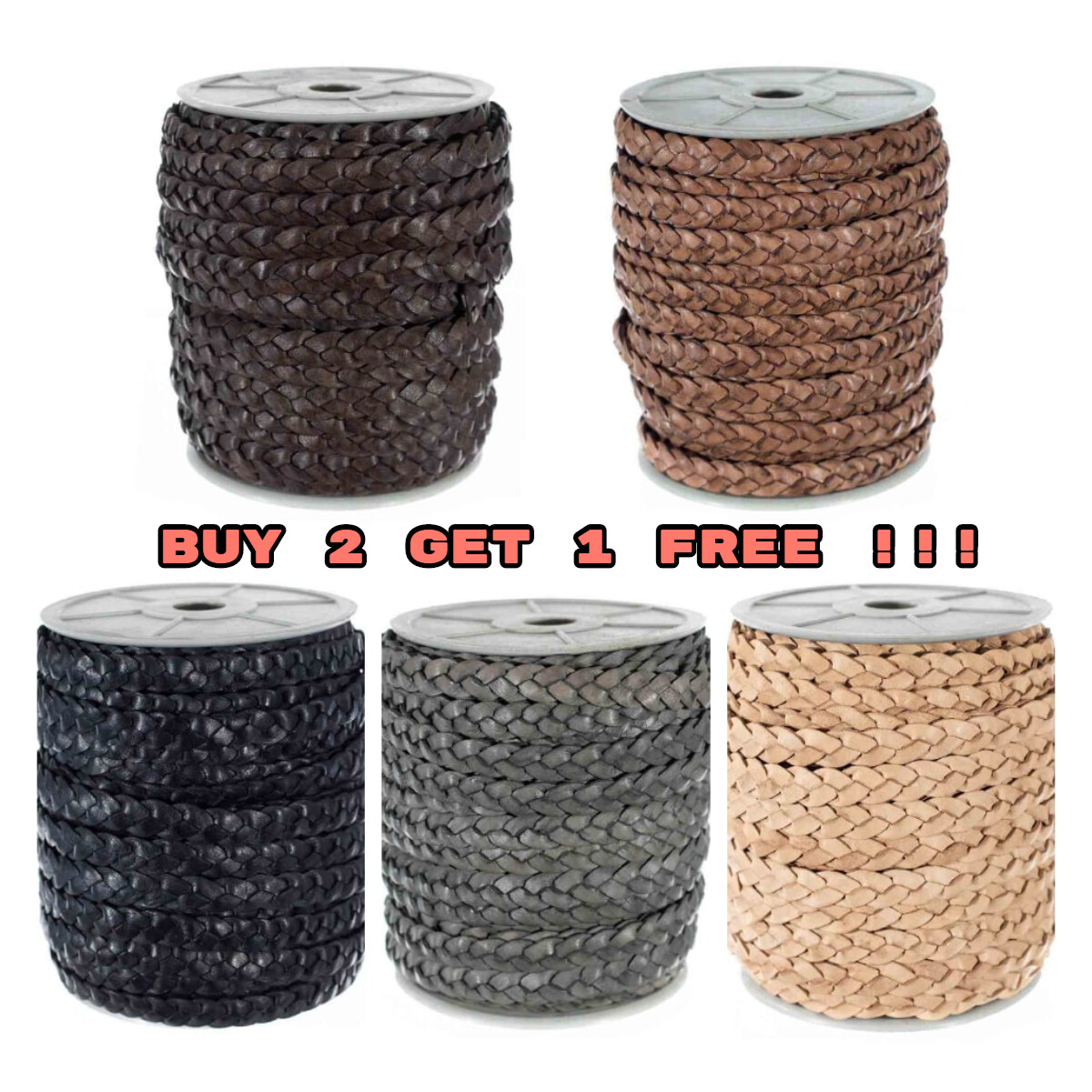 Craft County Flat Braided Leather Cord 5 mm 1 Foot – BUY 2 GET 1 FREE !!!!