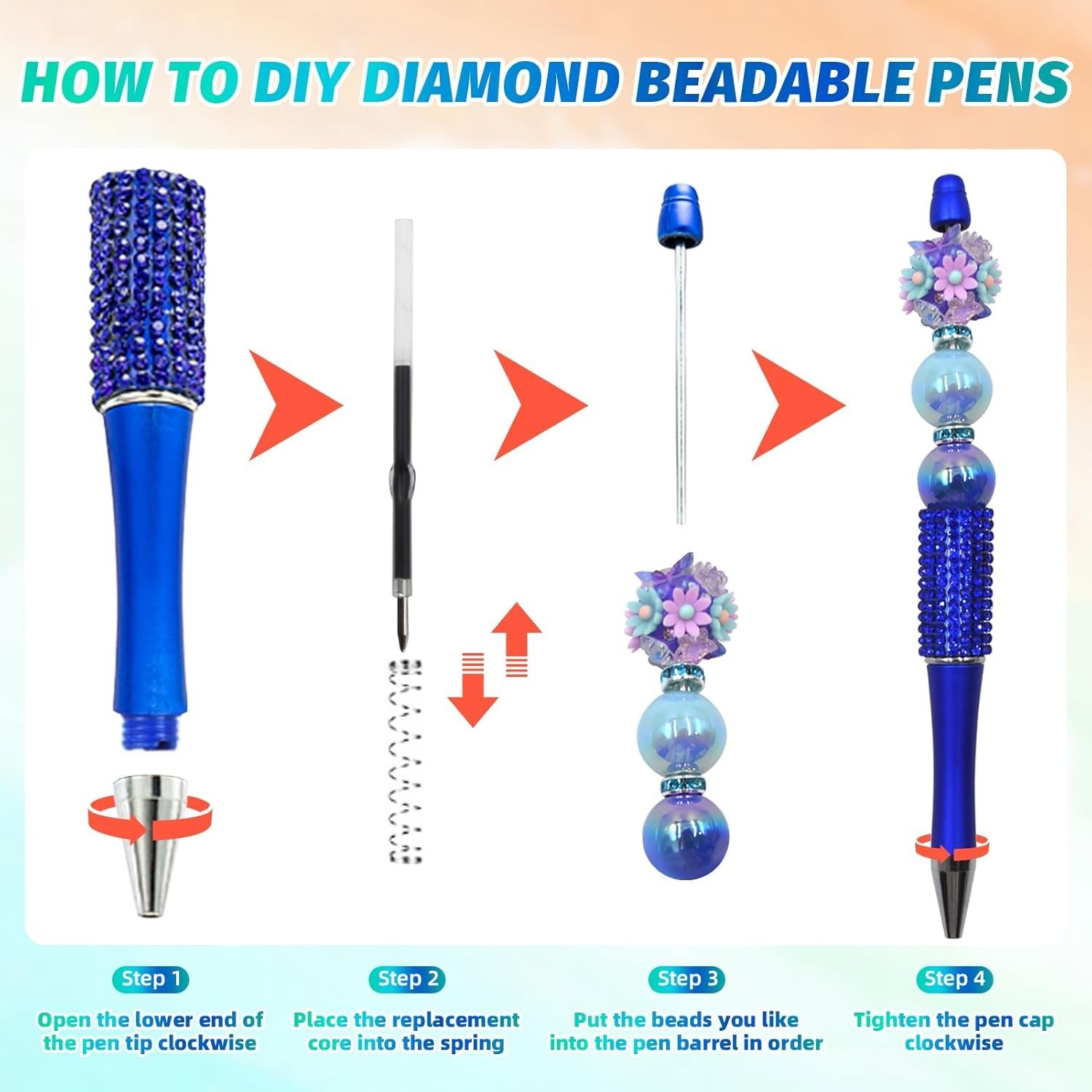 75 Pcs DIY Beaded Pen Kit with Refills and Bags|Crafting Glitter Pens for Kid…