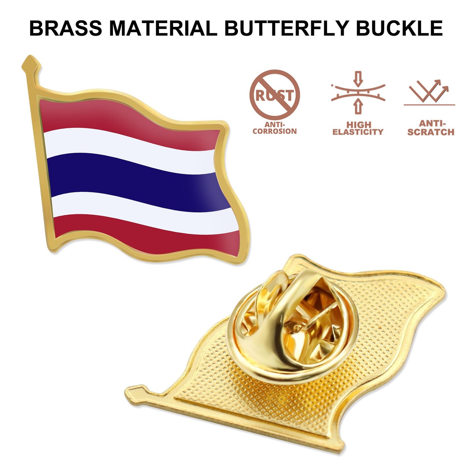 12/Pcs Thailand Flag Lapel Pins Bulk – Metal Thai Travel Brooch Badge Souvenir