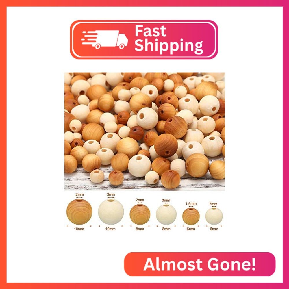 Hicarer 300 Pcs Wooden Beads for Crafts Bulk Unfinished Natural Wood Round Beads