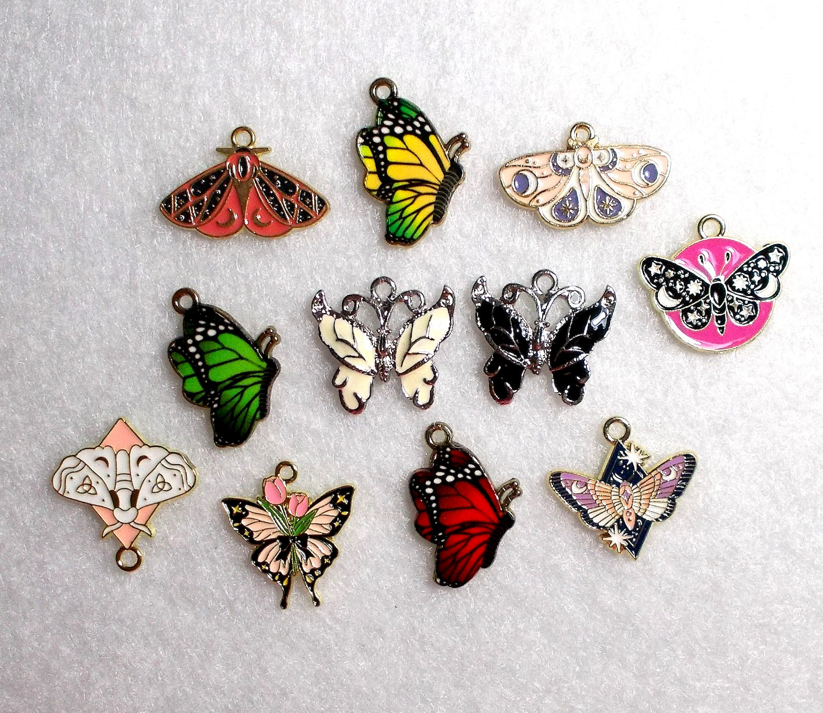 CHARMS 5 BEAUTY ENAMEL BUTTERFLIES- JEWELRY MAKING, EARRINGS, NECKLACE, FASHION