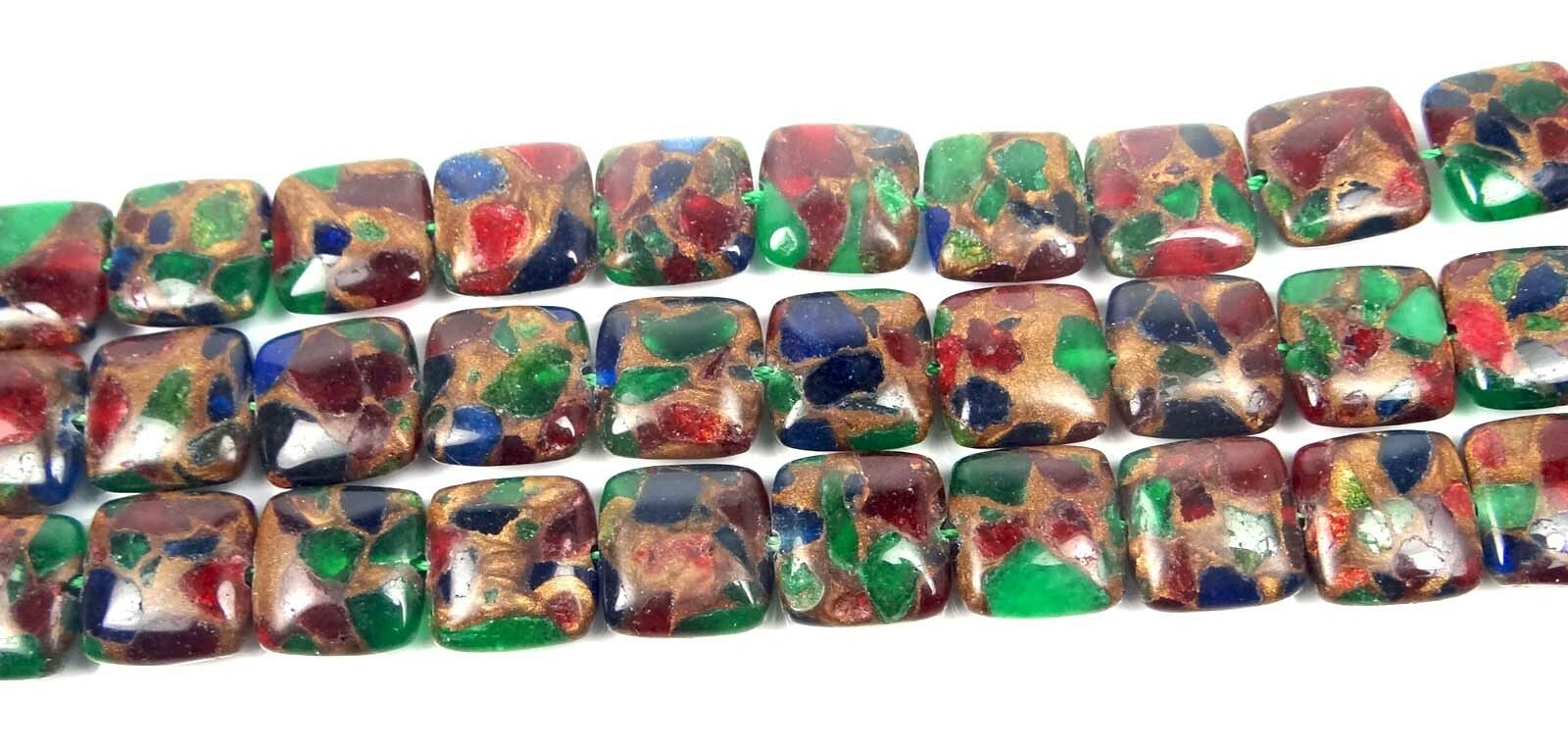 16mm Ruby Sapphire Emerald in Quartz with Pyrite / Brown Vein Square Beads (12)