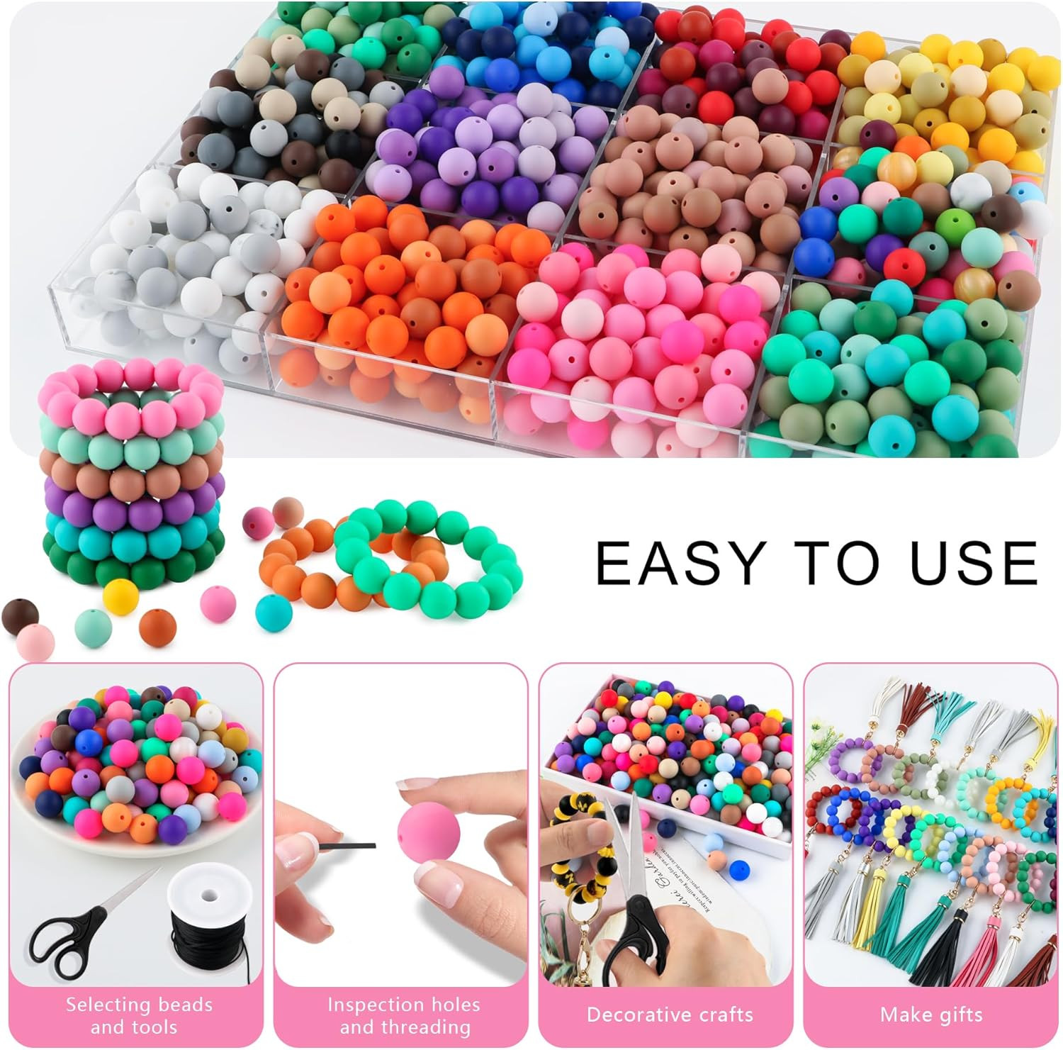 150Pcs Silicone Beads 15mm Mix Color, Bulk Silicone Beads 15mm for Keychain Pens