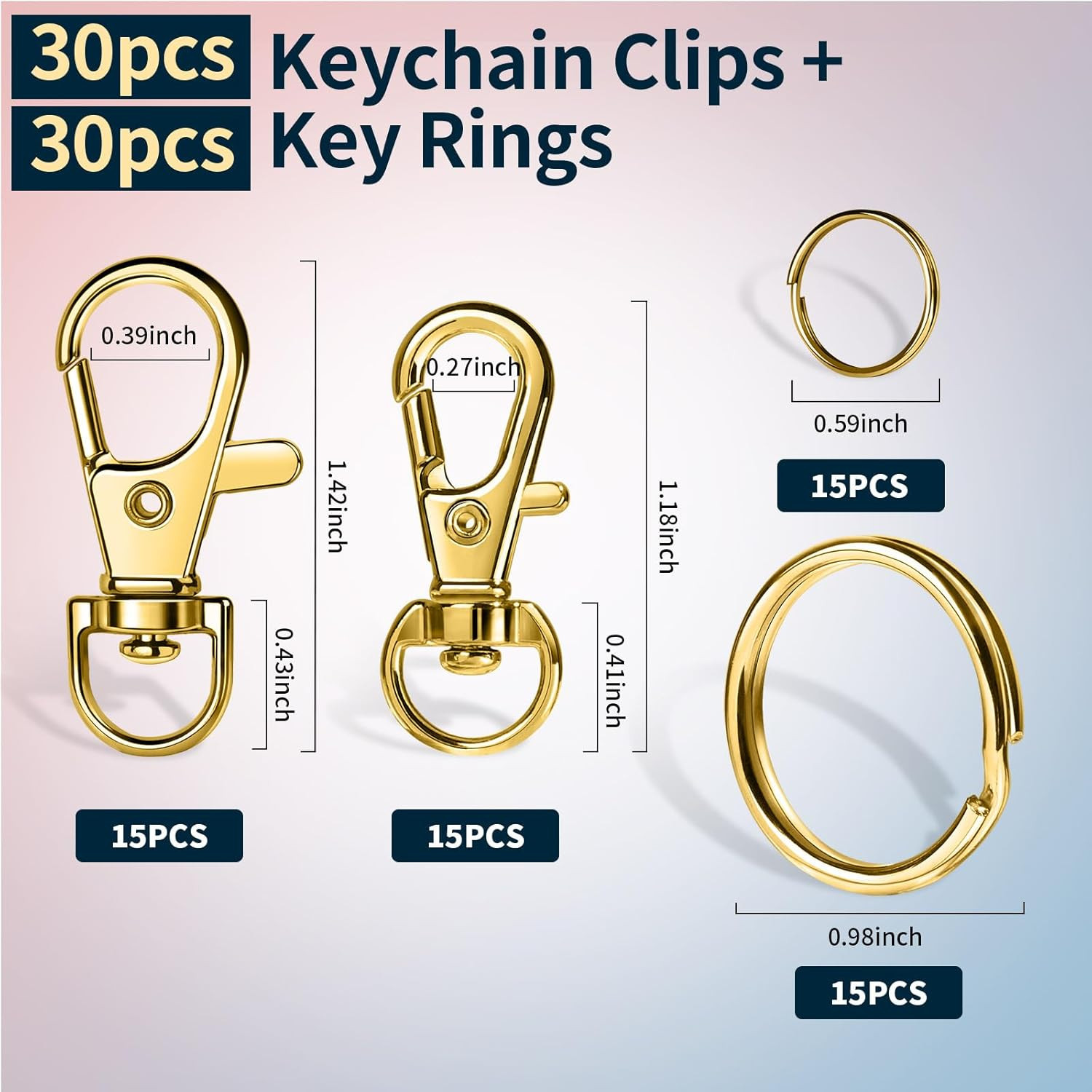 LEOBRO 60 PCS Swivel Snap Hooks and Key Rings, Keychain Clips and Key Chain