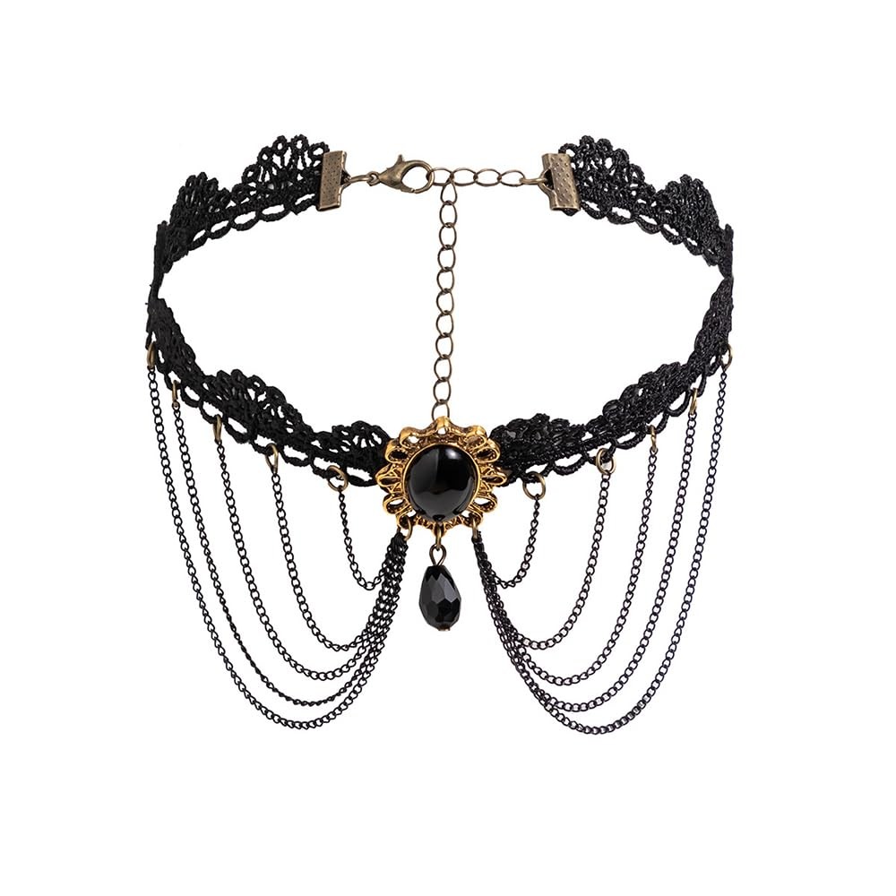 Women Boho Fashion Prom Shinny Crystal Punk Black Lace Chunky Choker Necklace Da