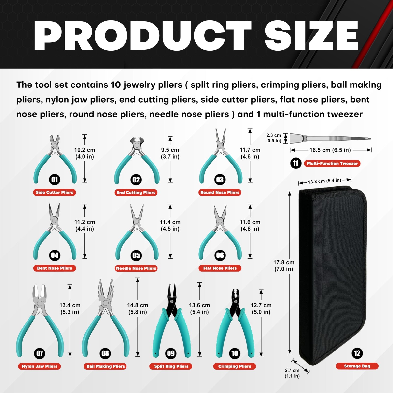 C&T 11-Piece Jewelry Plier Sets,Jewelry Making Tools Kit, Micro Gray