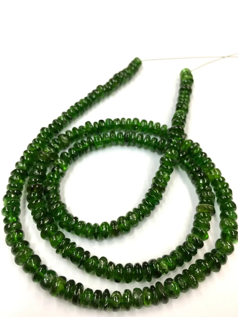 Amazing-Natural Chrome Diopside Smooth Beads Strand Rondelle Gemstone Beads.