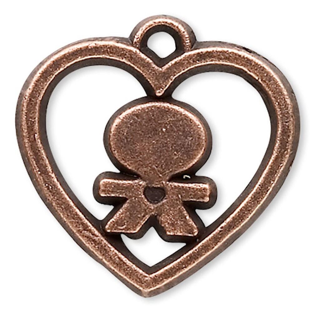 20 Antiqued Copper Plated Pewter 20x18mm People Heart Charms *