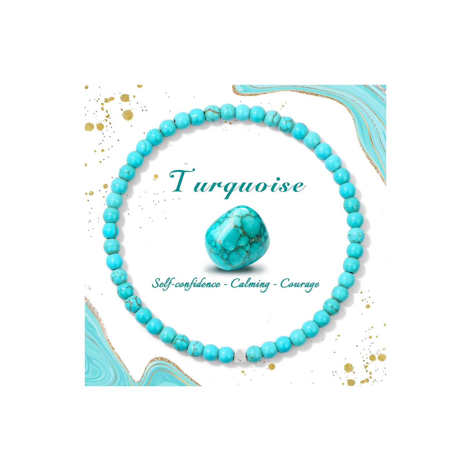 4MM Turquoise Beaded Bracelets Healing Crystal Bracelet for Women Men Natural St