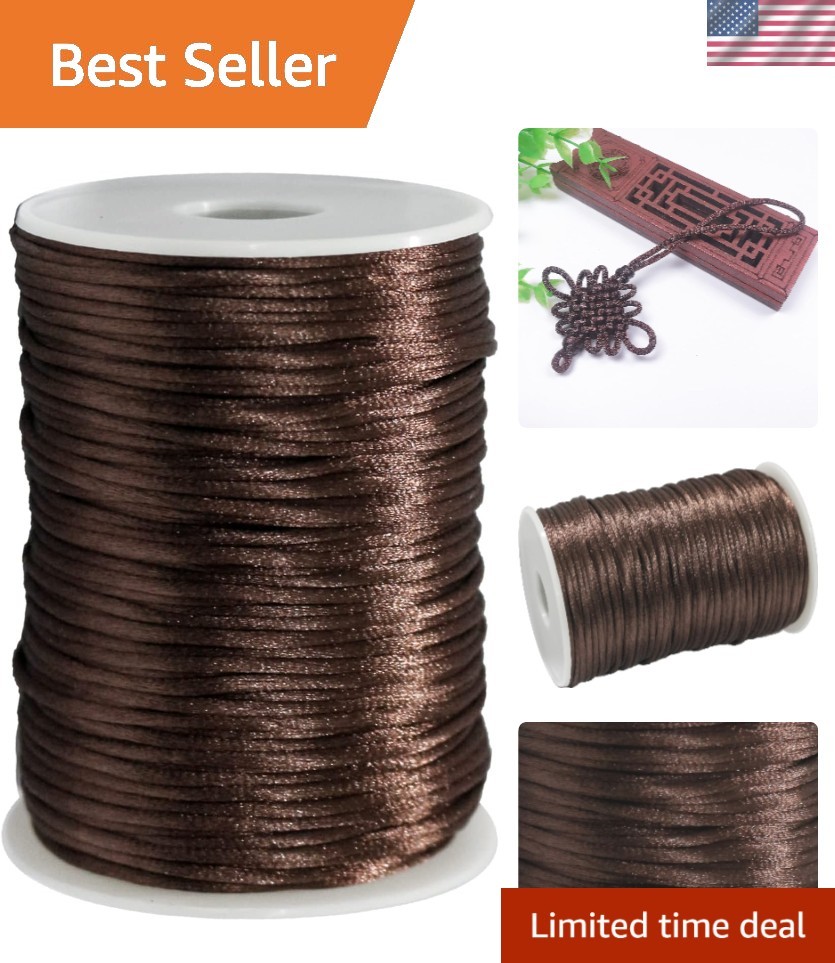 100 Yards Rattail Satin Cord – 2mm Brown for Elegant Crafting & Jewelry