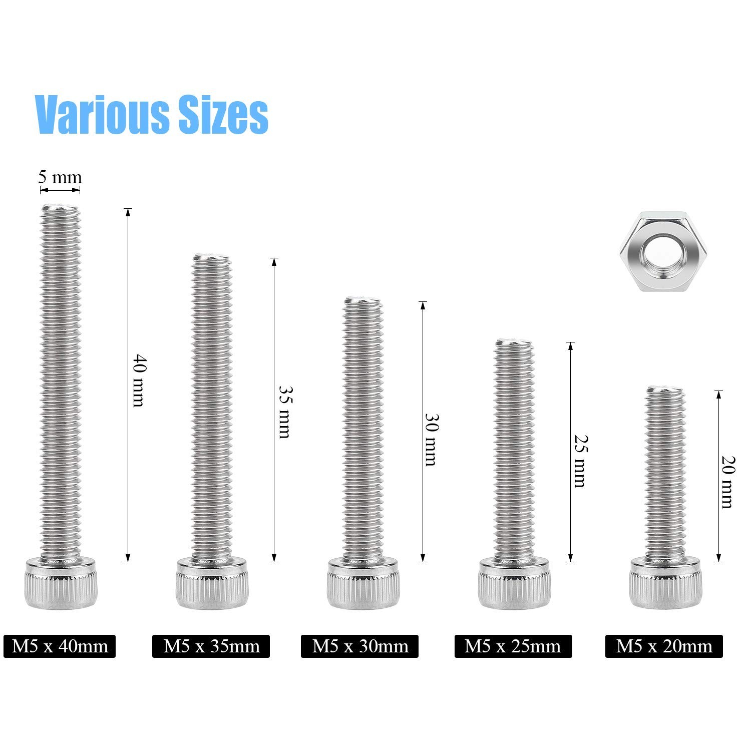 DYWISHKEY 70 Pieces M5 x 20mm/25mm/30mm/35mm/40mm Stainless Steel 304 Hex Soc…