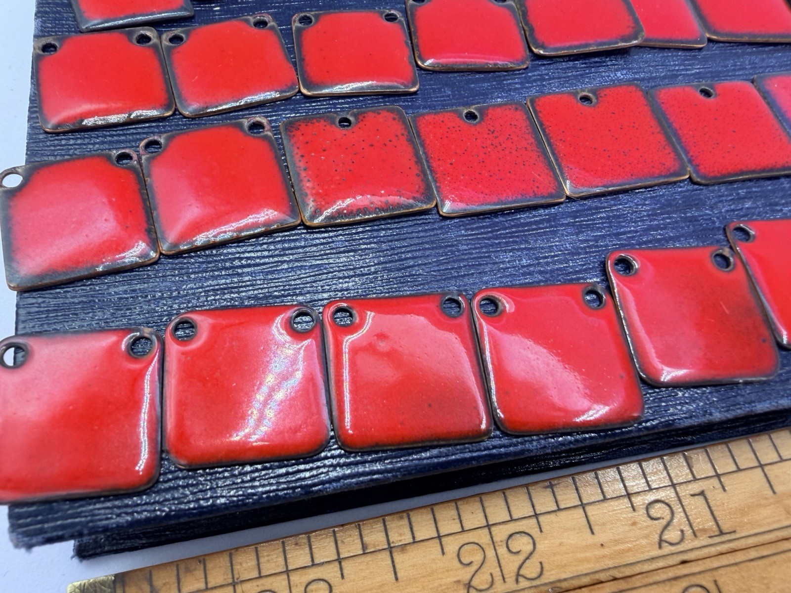 31 Pcs Vintage Square Copper Red Enamel Glossy Handmade Pendants Craft Findings