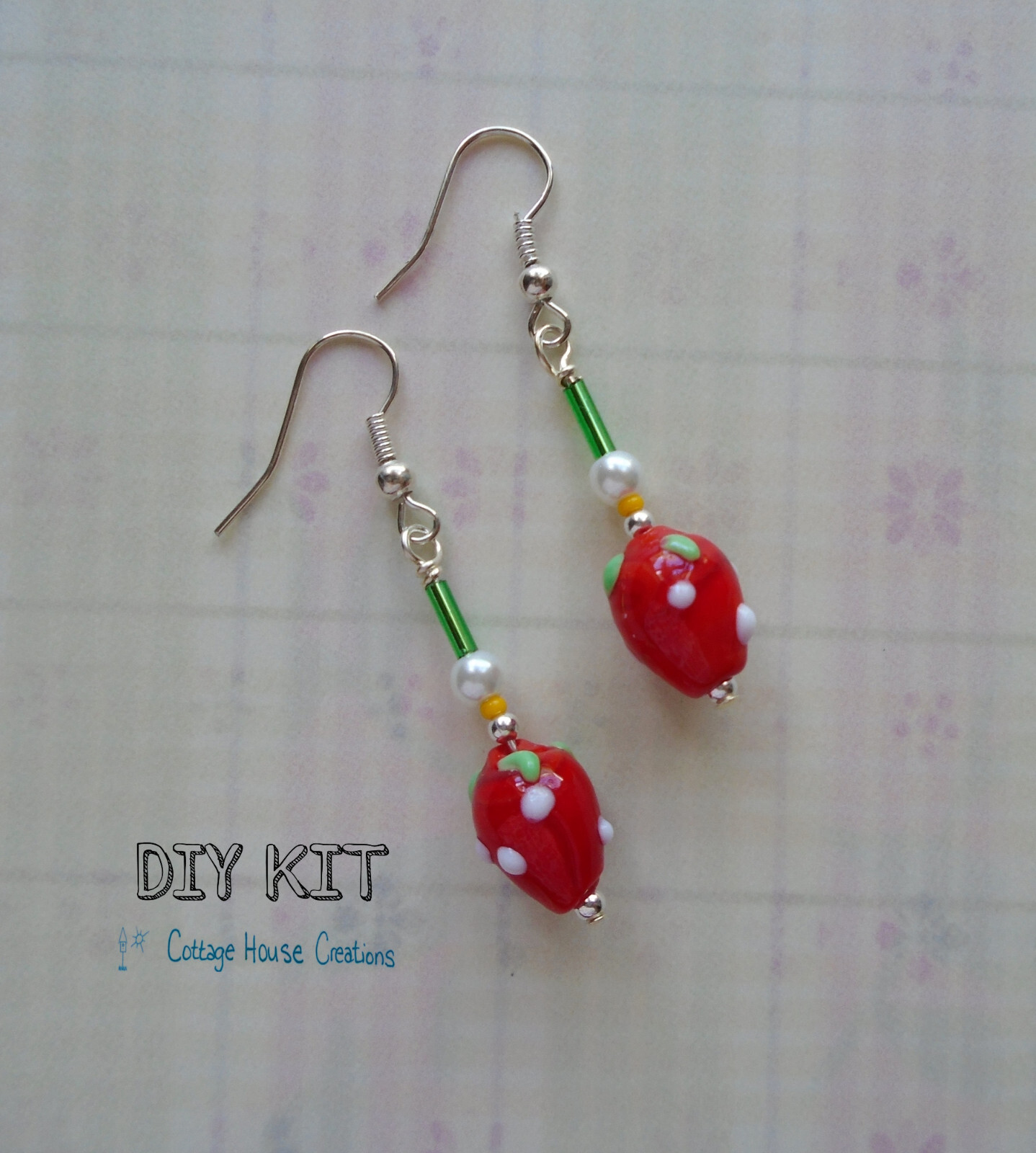 Strawberry Pearl Necklace Earring Glass Bead Jewelry Making Kit