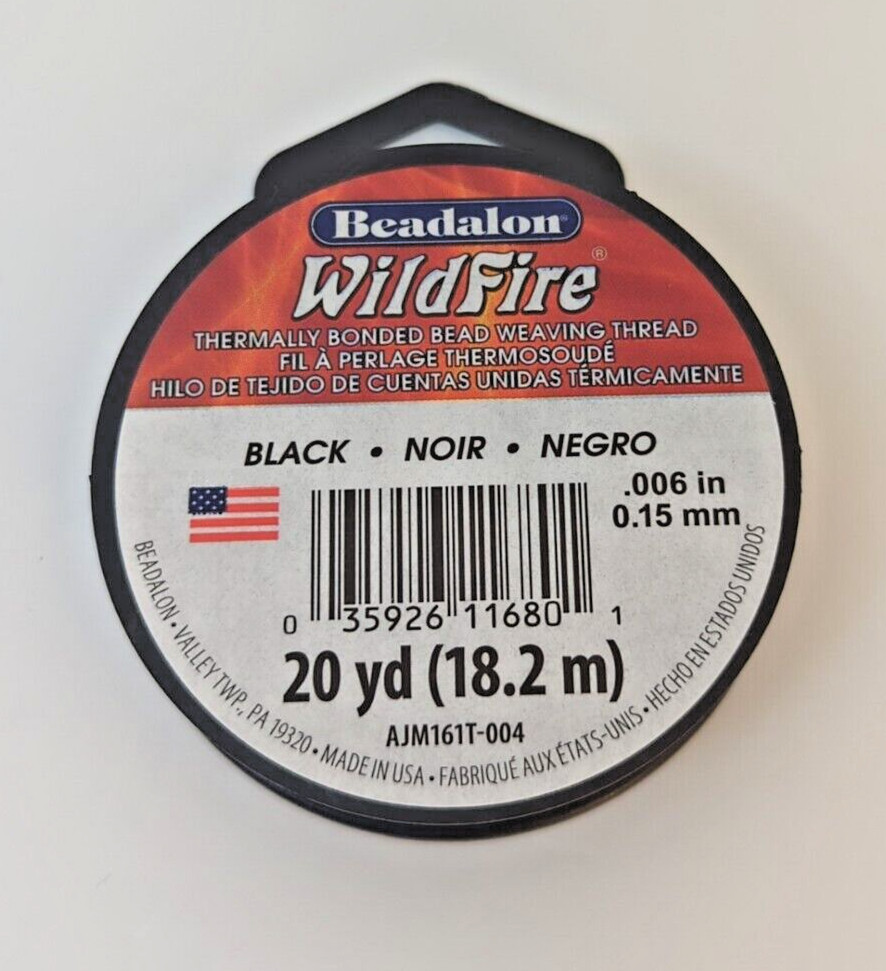 Beading Thread Beadalon .006 in 0.15mm WILDFIRE Black Noir 20 Yards (Qty 2)