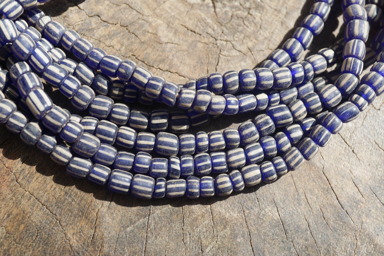 Artisan Made Java Glass Beads: Dark Blue with White Stripes (5-6mm), 2896A378
