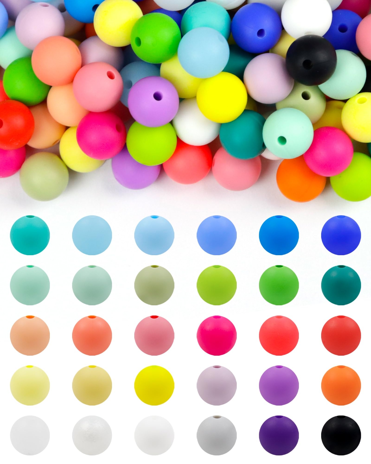 180 PCS Silicone Beads, 30 Colors 12mm Silicone Beads Focal Beads Rubber Round