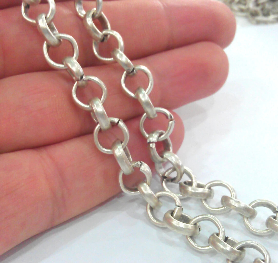Silver Rolo Chain Antique Silver Plated Large Chain (10 mm) 1 meter – 3.3 feet